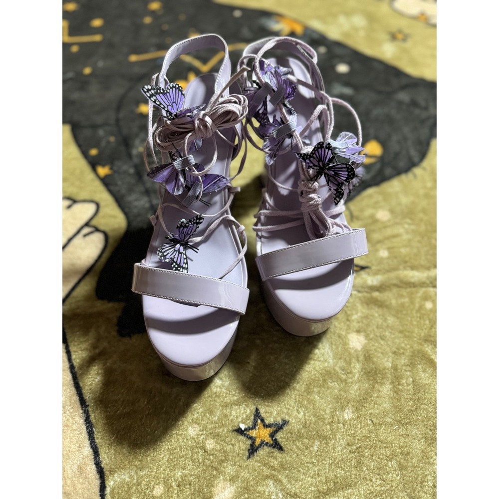 Sugarthrills Platform Heels Purple Butterfly Tie Up Strappy High Heel